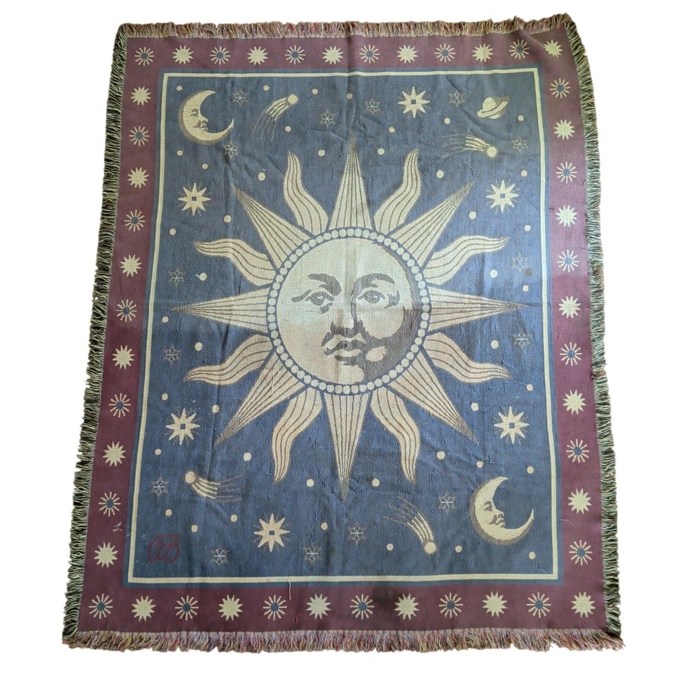 Vintage Celestial Blanket Sun Moon Reversible Zodiac Astrology Whimsigoth Goth